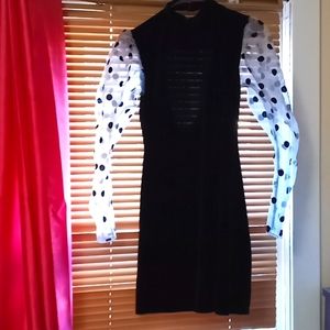 Black, polka dot sleeve midi dress